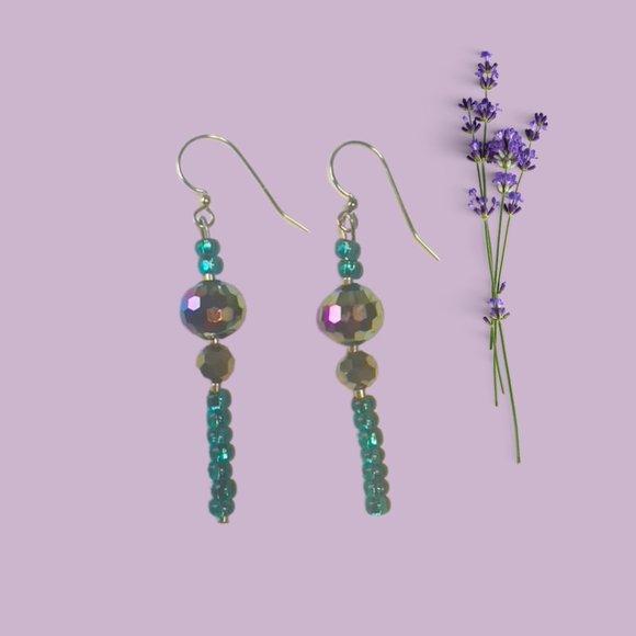 Handcrafted  Dangle Beaded Earrings on Sterling 925 Hooks - Picture 1 of 4